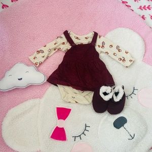 Cat & Jack Fall Dress for Baby Girl and Shoes Size: 0-3
